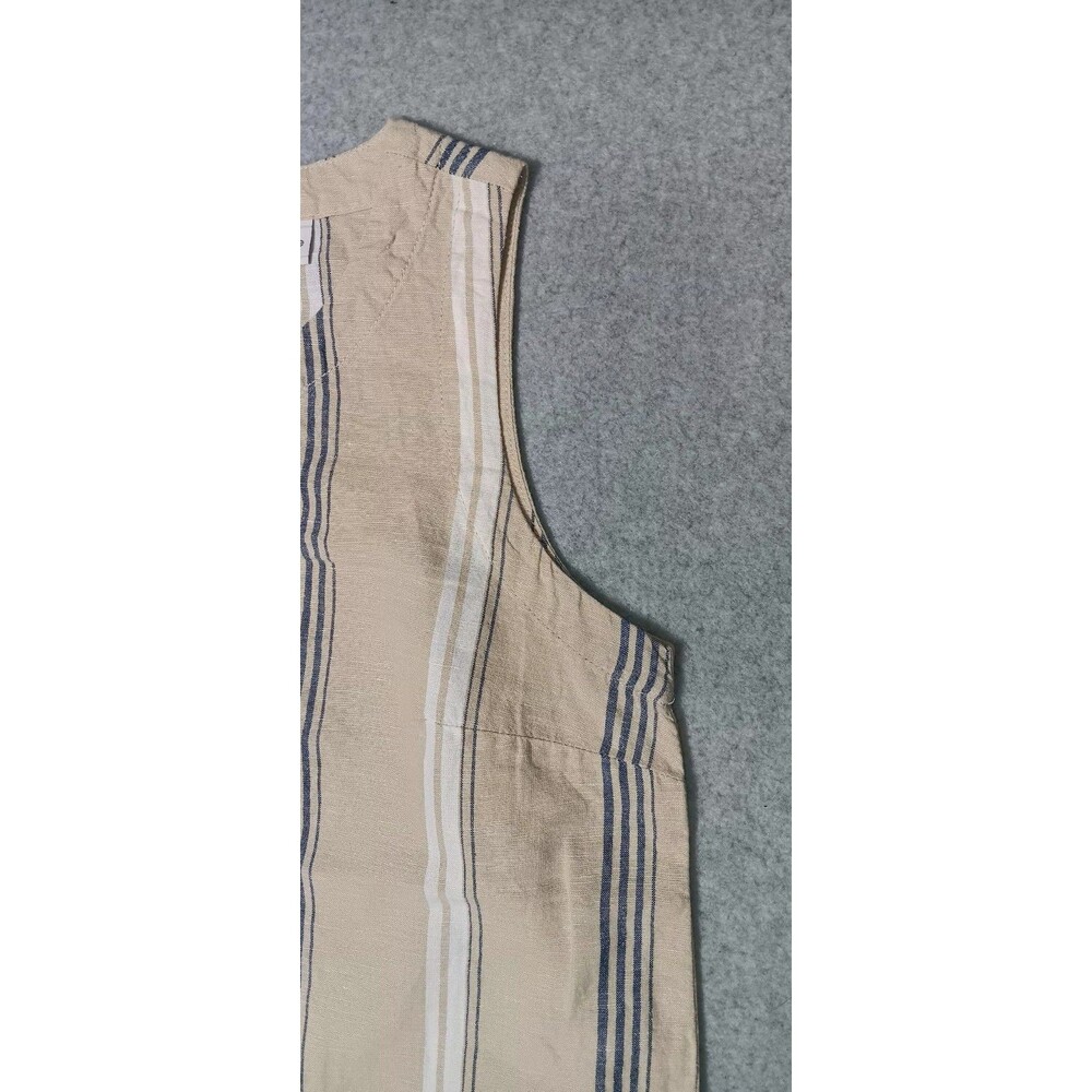 Liz Claiborne Linen Blend Sleeveless Tank Top Medium Beige Striped Fringe Beach - Picture 4 of 12